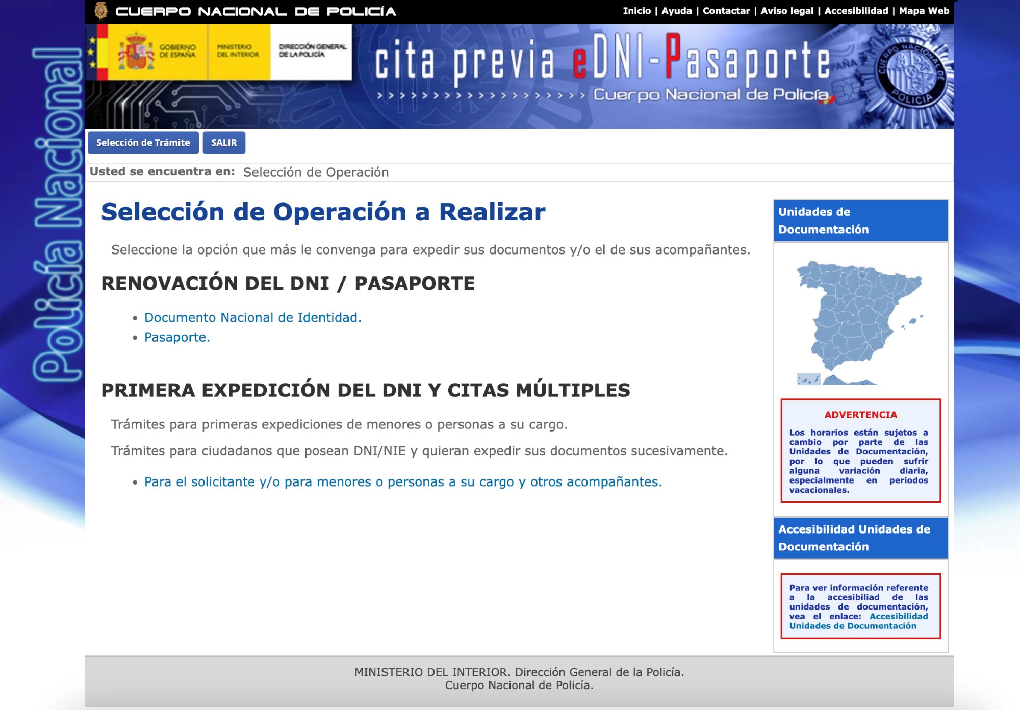 Entrada al sistema de cita previa DNI