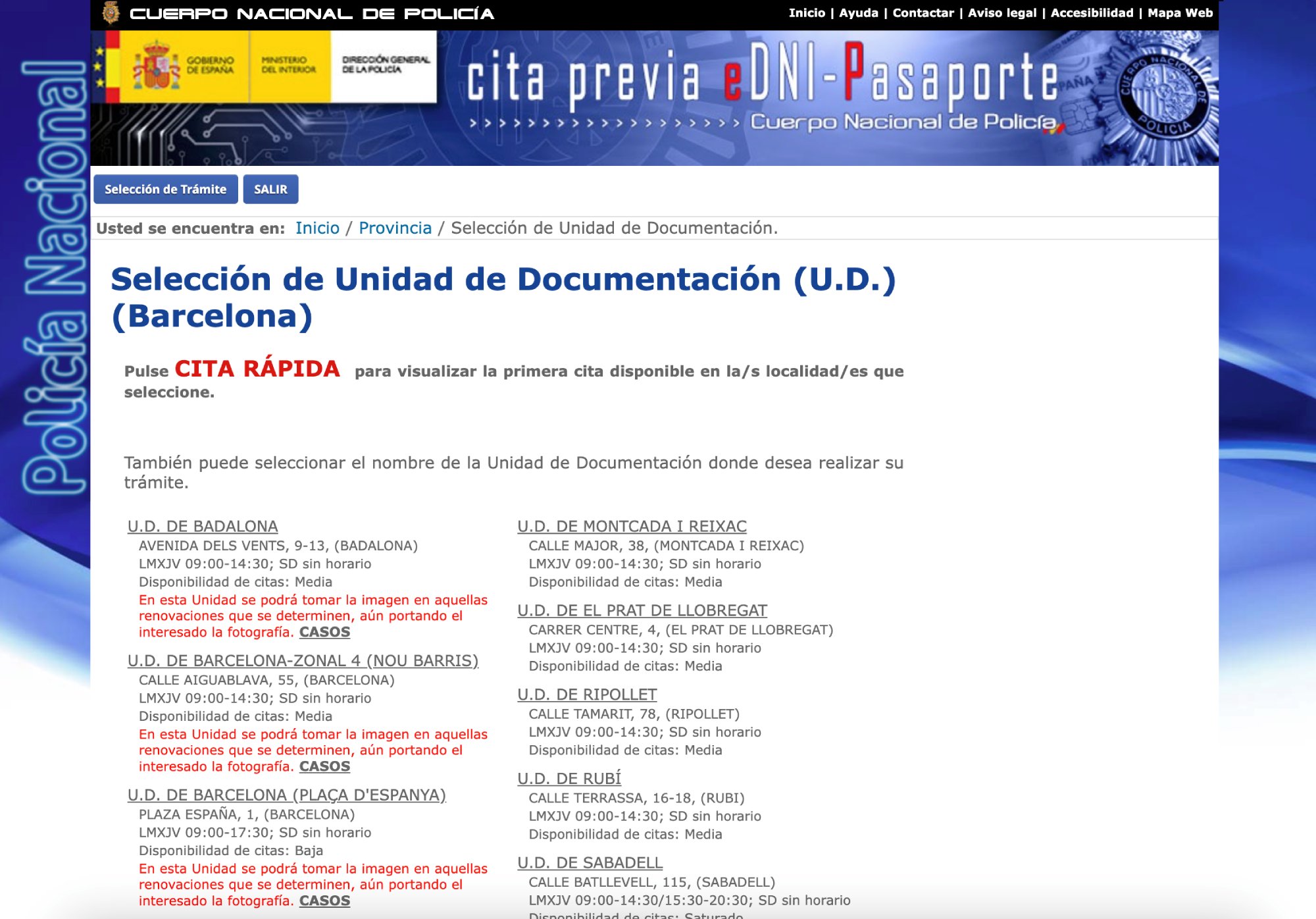 Seleccionar oficina cita previa DNI